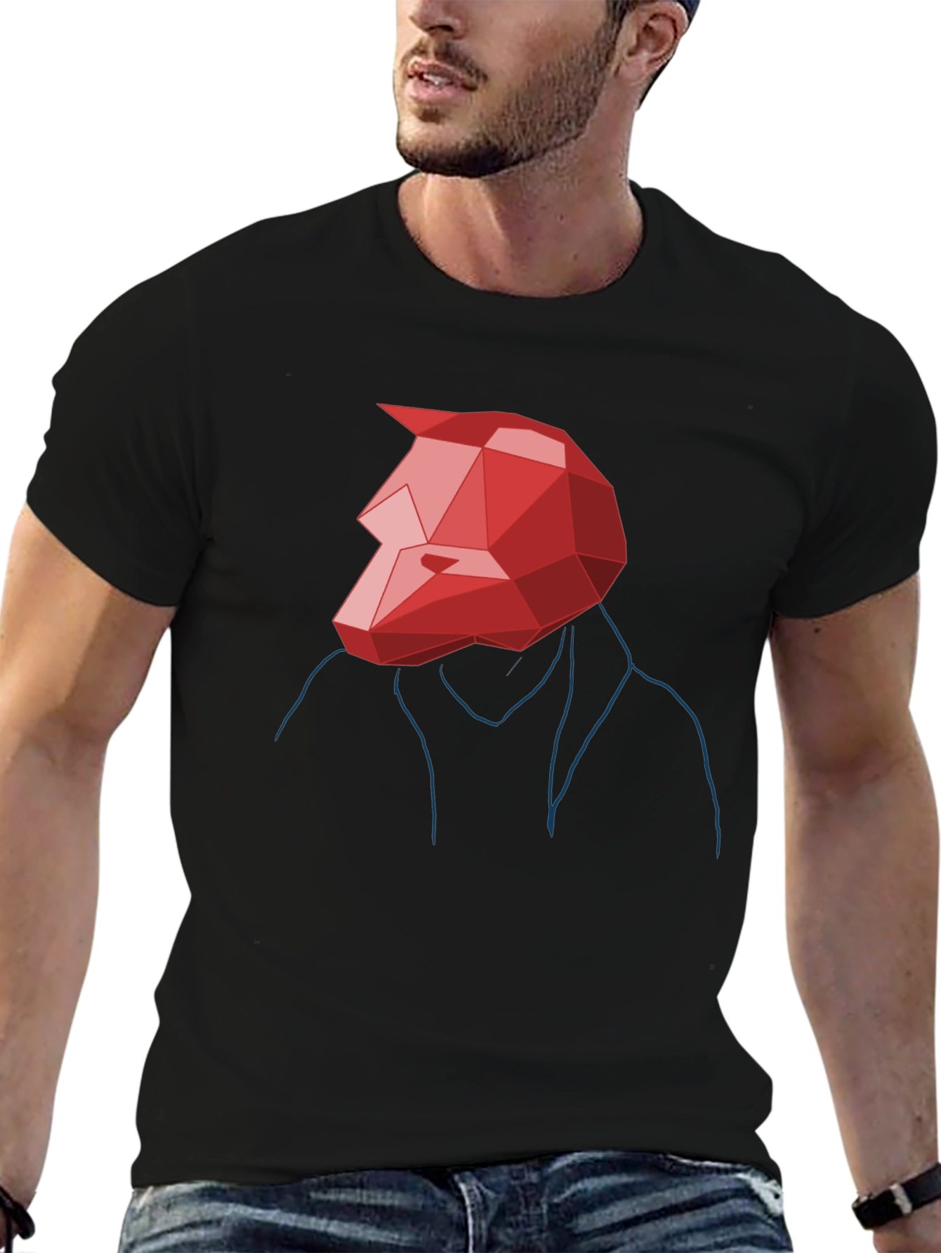 Abstract Geometric Red Wolf Graphic Tee