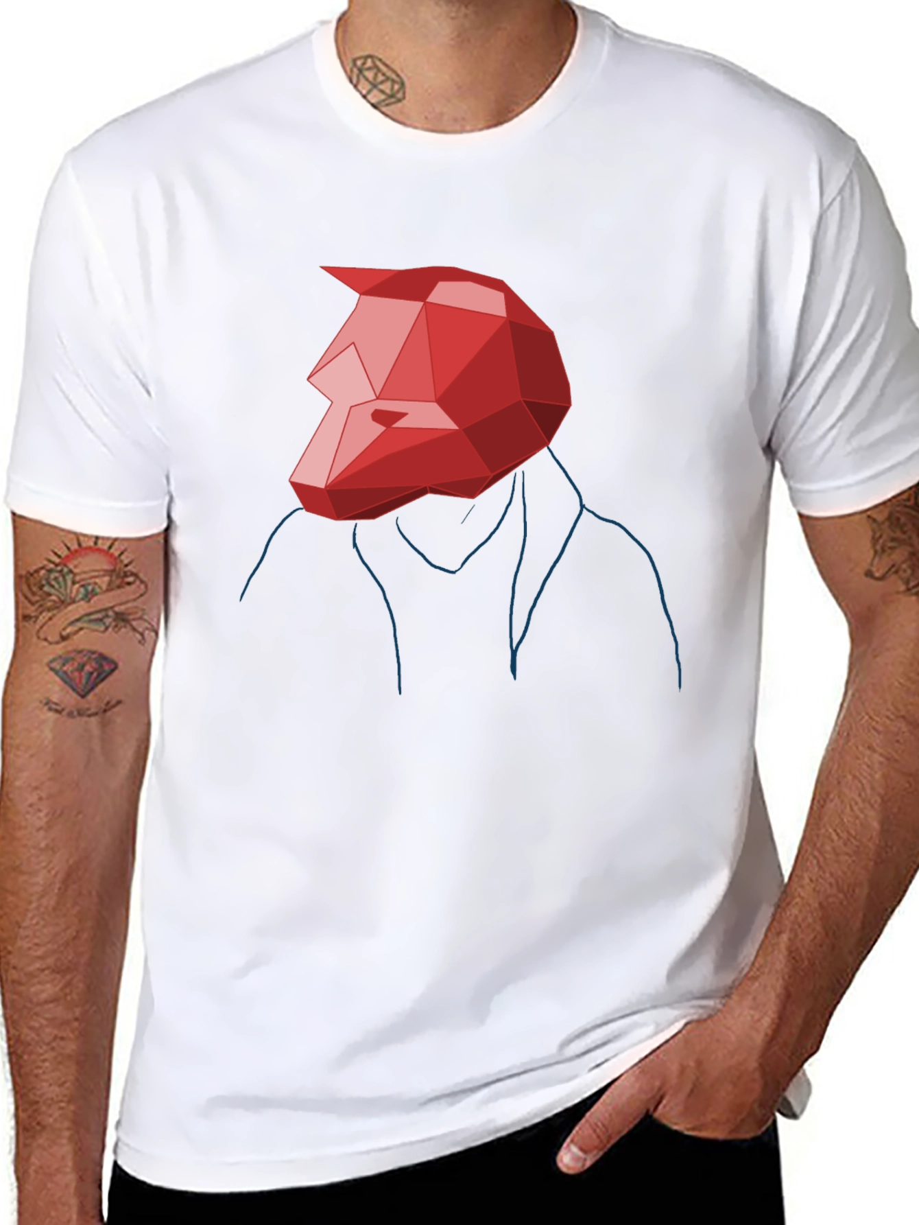 Abstract Geometric Red Wolf Graphic Tee