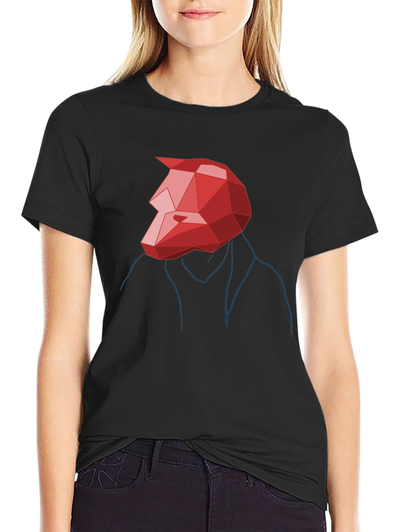 Abstract Geometric Red Wolf Graphic Tee