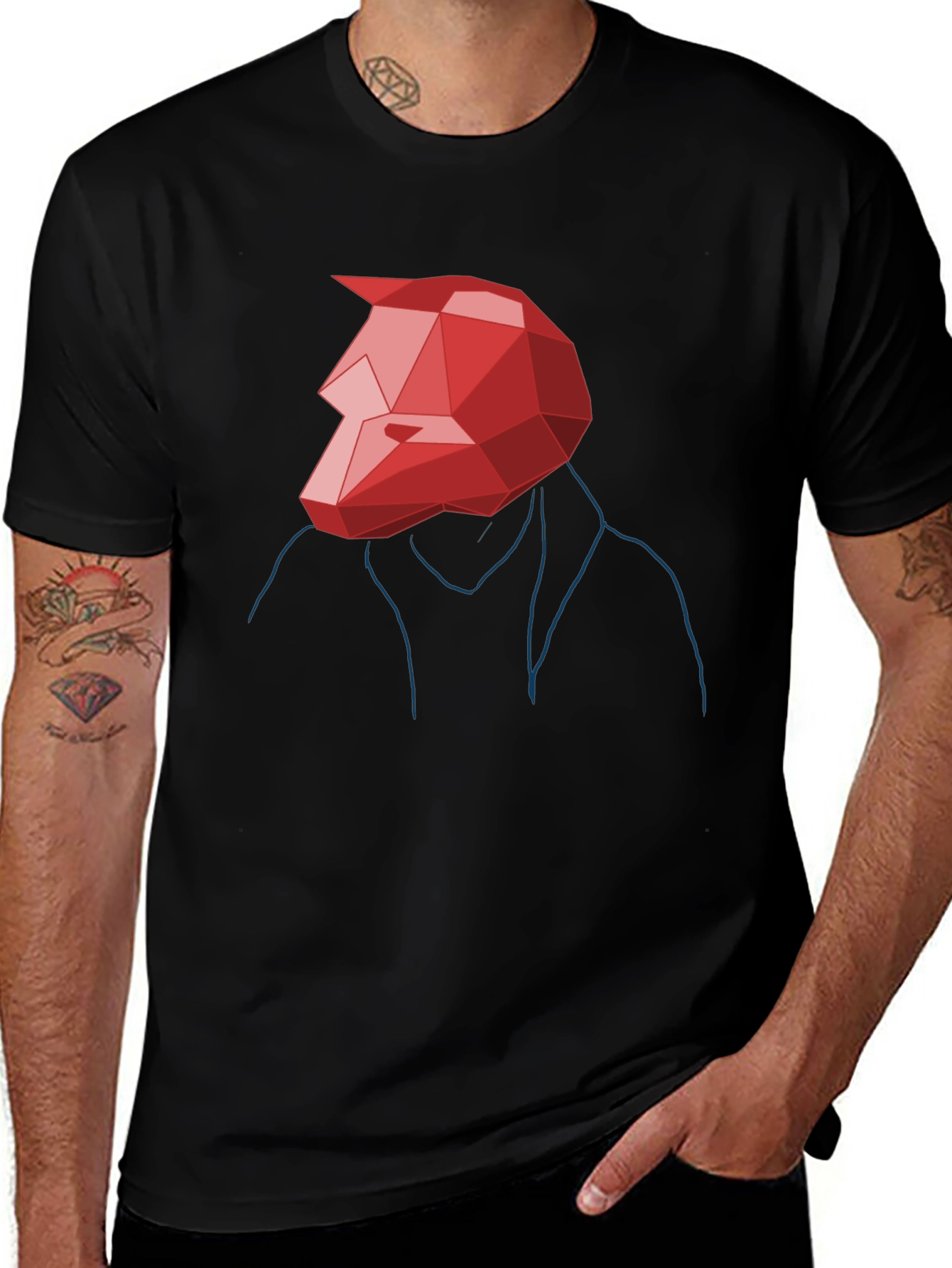 Abstract Geometric Red Wolf Graphic Tee