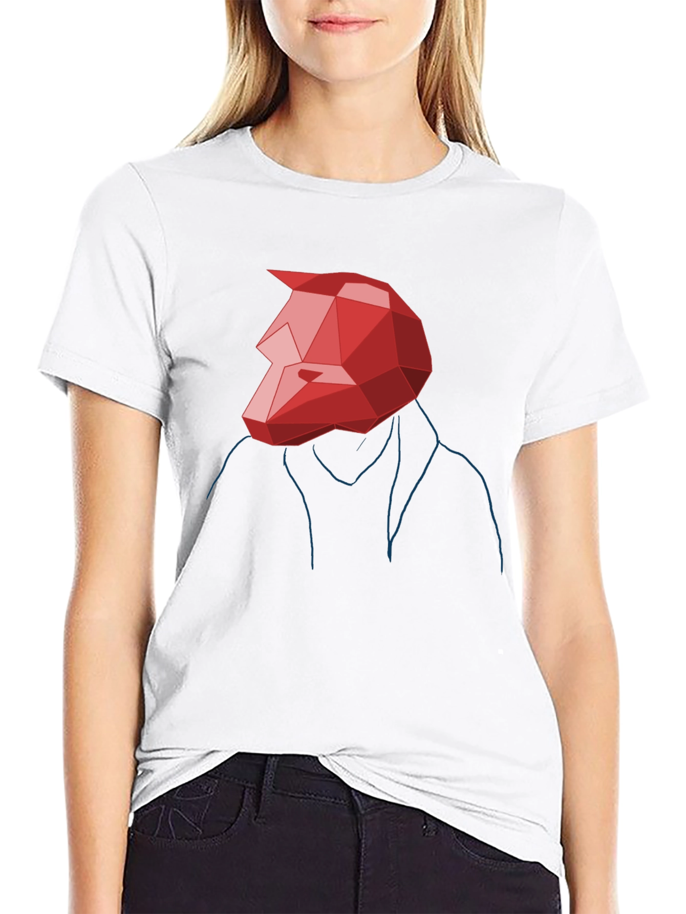 Abstract Geometric Red Wolf Graphic Tee